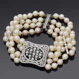 Estate Platinum Sea Pearl & 1.41 TCW Diamond Beaded Multi-Strand Bracelet