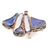 Vintage Janet Sherman Sterling Silver 14K Gold Black Opal & Pearl Brooch Pendant