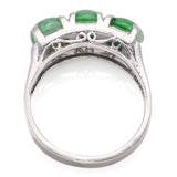 Vintage Sterling Silver Green Jade Three-Stone Band Ring