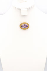 Vintage 18K Yellow Gold 28.66 Ct Amethyst Brooch Pin 38.5 x 28.3 mm