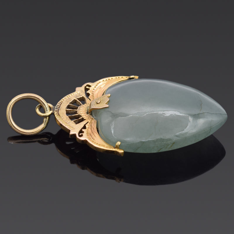 GIA Certified 14K Yellow Gold Translucent Green Jadeite Jade Heart Pendant