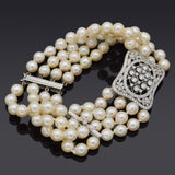 Estate Platinum Sea Pearl & 1.41 TCW Diamond Beaded Multi-Strand Bracelet