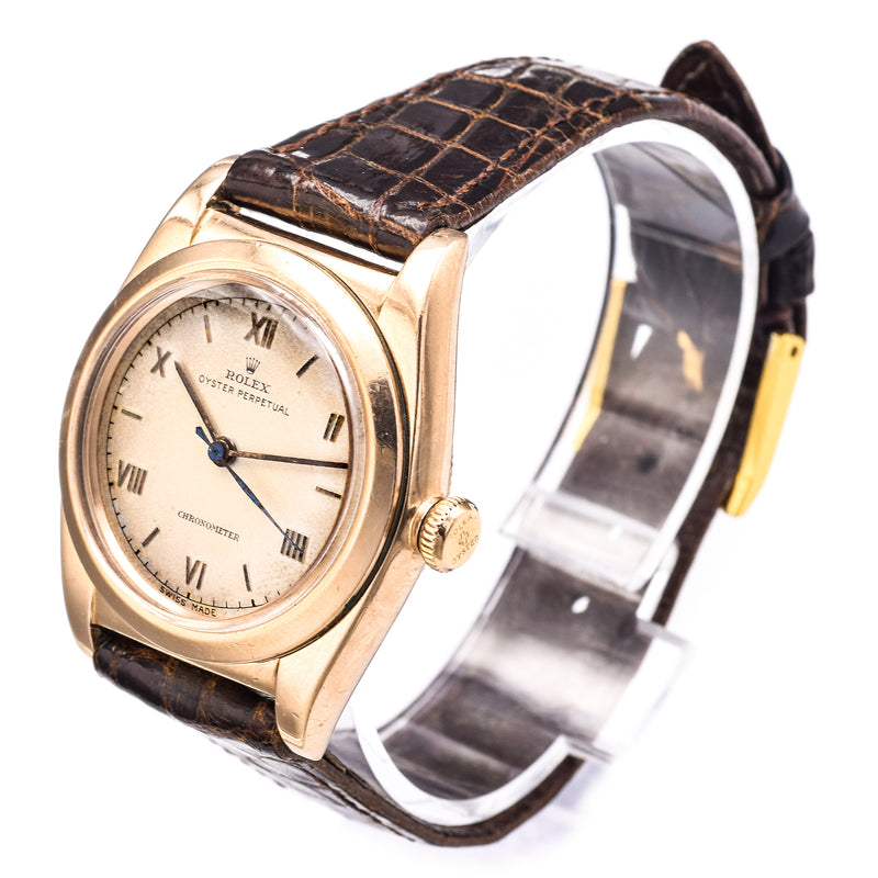 Vintage 1947 Rolex Oyster Perpetual Bubble Back 14K Rose Gold