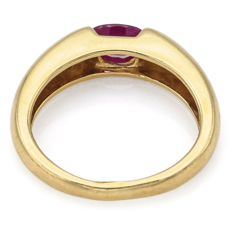 Vintage 14K Yellow Gold Oval Ruby & Diamond Band Ring