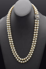 Vintage 14K White Gold Pearl & 0.57 TCW Diamond Beaded Multi-Strand Necklace