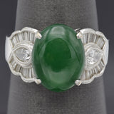 Estate 18K White Gold 2.20 Ct Green Jade & 1.00 TCW Diamond Band Ring