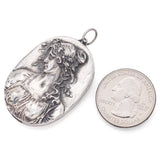 Vintage Henryk Winograd HW 999 Fine Silver Repoussé Woman Primavera Pendant 41mm