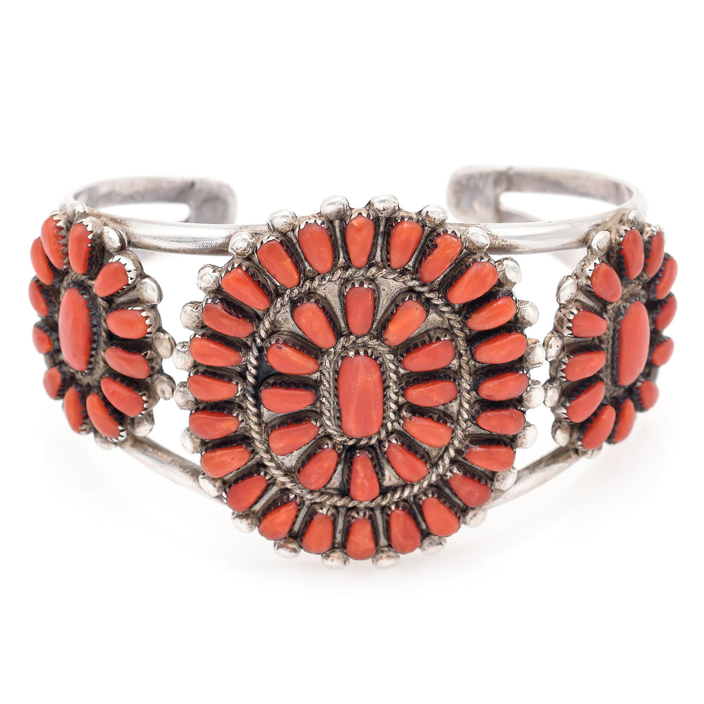 Red coral and hot sale silver cuff bracelets