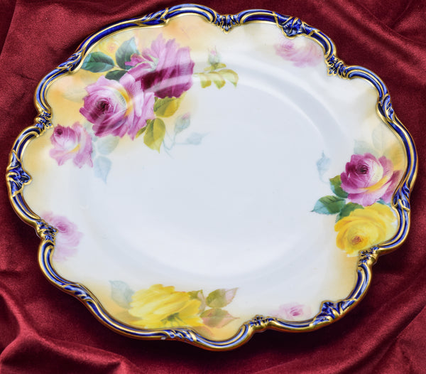 Antique Gilman Collamore Fifth Avenue Floral Cobalt Porcelain Plates Set of 12