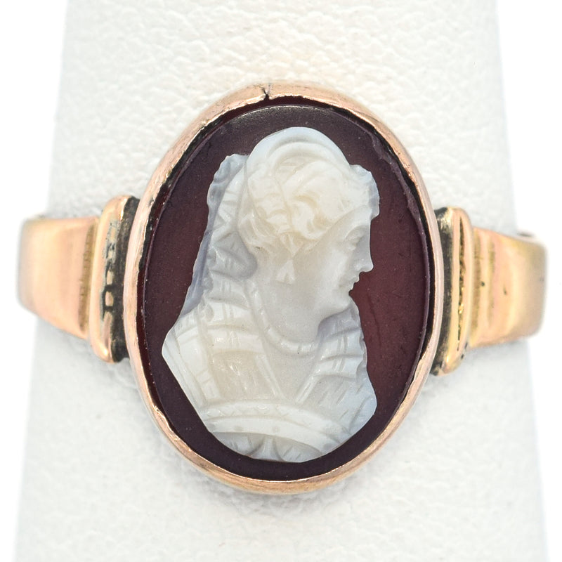 Antique 14K Yellow Gold Carnelian Cameo Band Ring Size 5.25