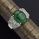 Estate 18K White Gold 2.20 Ct Green Jade & 1.00 TCW Diamond Band Ring