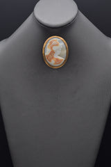 Antique 14K Yellow Gold Cameo Shell Athena Large Oval Brooch Pin