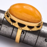 Vintage Russian Egg Yolk Amber Oval Cocktail Ring