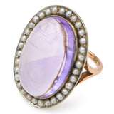 Antique 14K Yellow Gold 14.84 Ct Amethyst & Sea Pearl Cocktail Ring