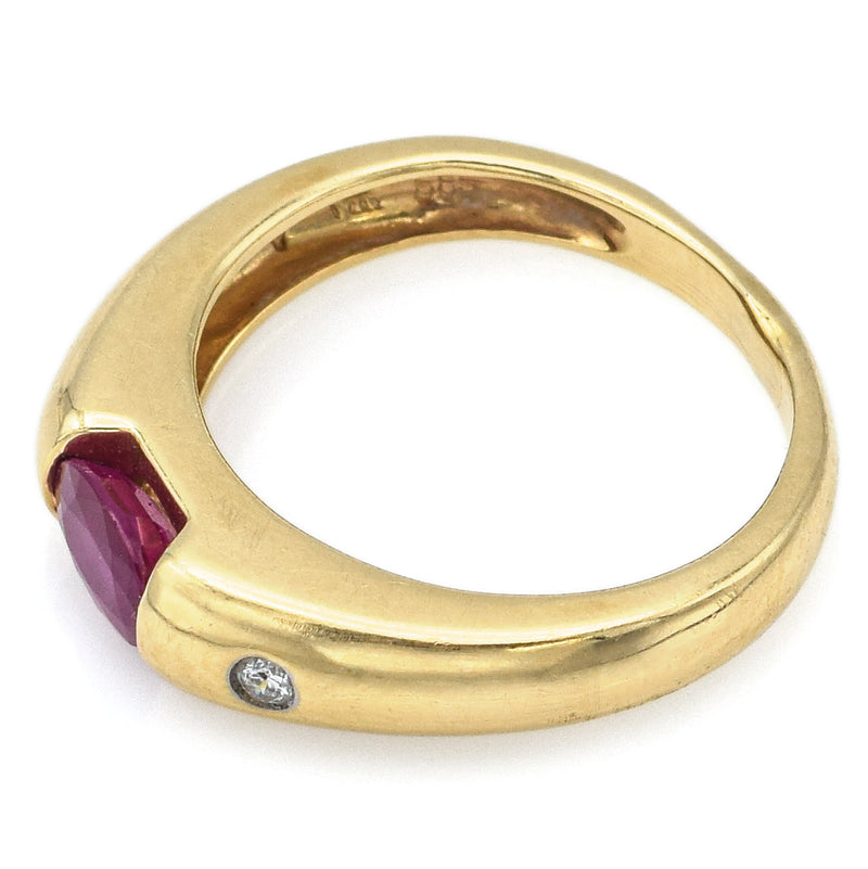 Vintage 14K Yellow Gold Oval Ruby & Diamond Band Ring