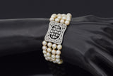 Estate Platinum Sea Pearl & 1.41 TCW Diamond Beaded Multi-Strand Bracelet