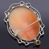 Antique 14K White Gold Cameo Shell Oval Brooch Pin Pendant 9.5G 43.2 x 34.2 mm