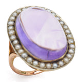 Antique 14K Yellow Gold 14.84 Ct Amethyst & Sea Pearl Cocktail Ring