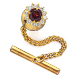 Vintage 18K Yellow Gold 0.24 TCW Diamond & Garnet Lapel Pin Tie Tack