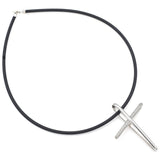 Estate 18K White Gold 0.38 TCW Diamond Cross Pendant Rubber Cord Necklace