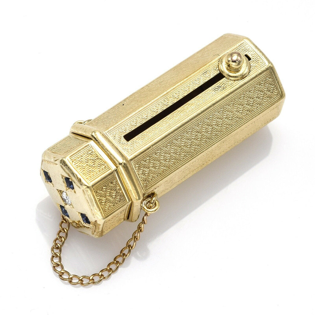 31103 - Circa 1945 Gold Platinum Sapphire Diamond Bullet Shaped Lipstick  Case