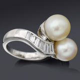 Vintage Platinum Sea Pearl & 1.25 TCW Diamond Cocktail Ring