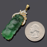 GIA 18K Gold Natural Translucent Green Grade A Jadeite Jade & Diamond Pendant