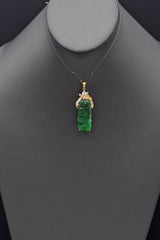 GIA 18K Gold Natural Translucent Green Grade A Jadeite Jade & Diamond Pendant