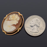 Antique 10K Yellow Gold Cameo Shell Brooch Pin Pendant