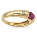 Vintage 14K Yellow Gold Oval Ruby & Diamond Band Ring