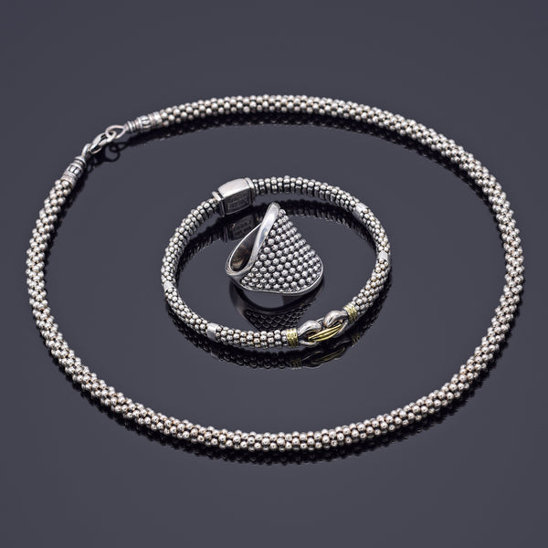 LAGOS Caviar Beaded Sterling Silver & 18K Gold Bracelet, Necklace