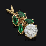 Vintage 14K Yellow Gold 1.16 Ct Diamond & Emerald Leaf Floral Pendant