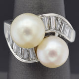 Vintage Platinum Sea Pearl & 1.25 TCW Diamond Cocktail Ring