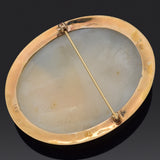 Antique 14K Yellow Gold Cameo Shell Athena Large Oval Brooch Pin