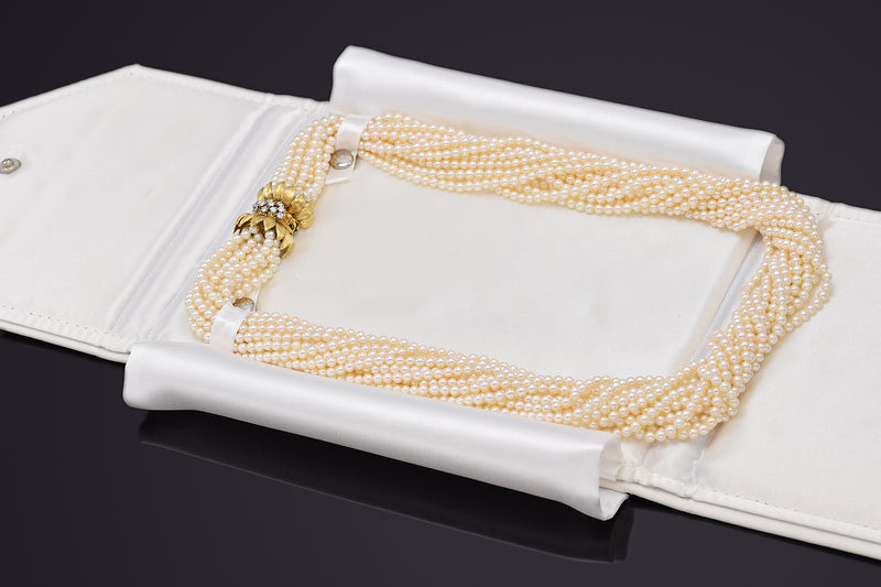 Vintage 14K Gold Sea Pearl & 0.60 TCW Diamond Beaded Multi-Strand Necklace