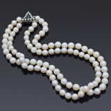 Vintage 14K White Gold Sea Pearl & Jade Beaded Double-Strand Necklace 14 Inches