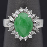 Vintage Platinum Green Jade & 0.57 TCW Diamond Cocktail Ring