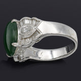 Estate 18K White Gold 2.20 Ct Green Jade & 1.00 TCW Diamond Band Ring