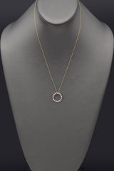 Vintage 10K Yellow Gold Ruby & Diamond Open Circle Pendant Necklace