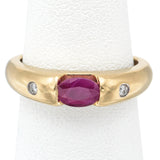 Vintage 14K Yellow Gold Oval Ruby & Diamond Band Ring