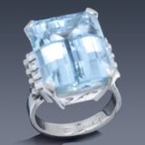 Vintage 14K White Gold 21.19 Ct Aquamarine & 0.48 TCW Diamond Ring