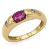 Vintage 14K Yellow Gold Oval Ruby & Diamond Band Ring