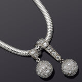 Estate Platinum 2.12 TCW Diamond Ball Pendant on 14K Gold Snake Chain Necklace