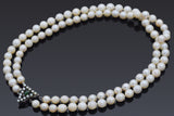 Vintage 14K White Gold Sea Pearl & Jade Beaded Double-Strand Necklace 14 Inches