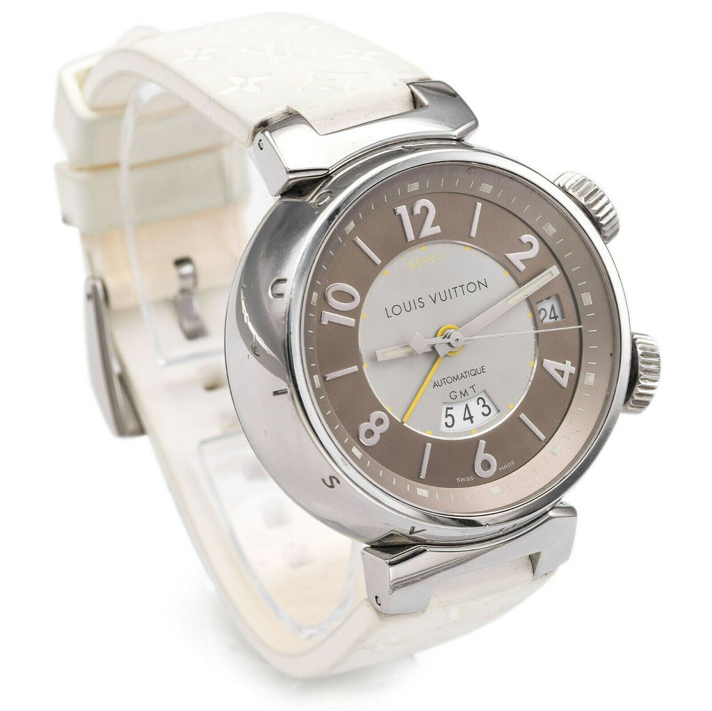Louis Vuitton Tambour Watch GMT Q115 Automatic Brown Dial Mens