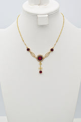 Antique 18K Yellow Gold Red Paste Necklace