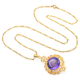 Vintage 14K Yellow Gold 13.37 Ct Amethyst Brooch Pin Pendant Necklace