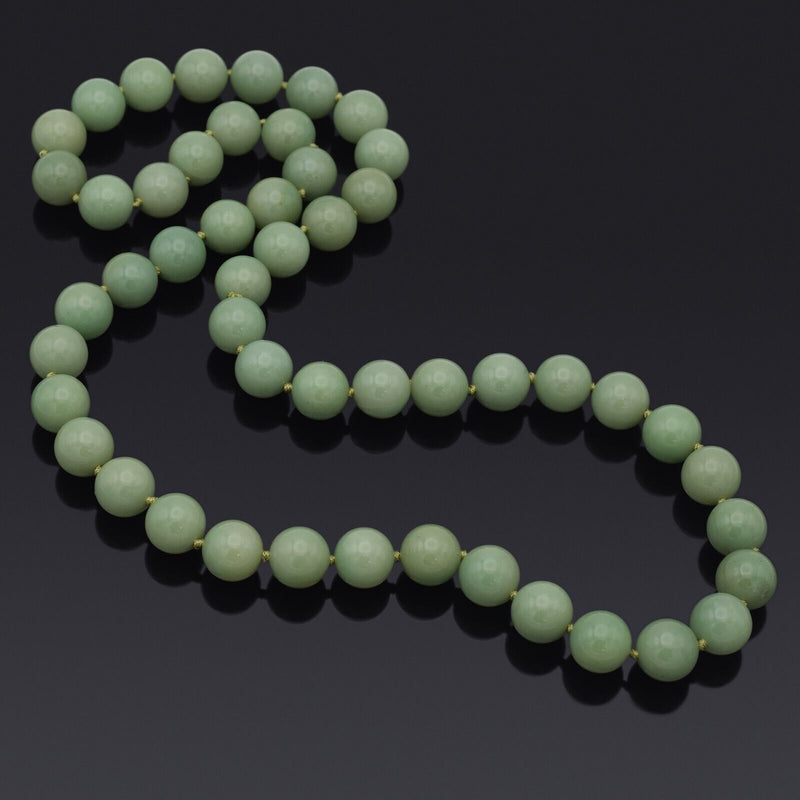 GIA Certified Vintage Natural Green Aventurine Beaded Strand Necklace 305.3G 34"