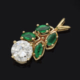 Vintage 14K Yellow Gold 1.16 Ct Diamond & Emerald Leaf Floral Pendant