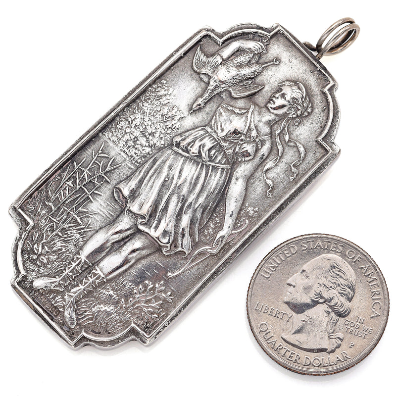 Vintage Henryk Winograd HW 999 Fine Silver Repousse Woman & Bird Pendant